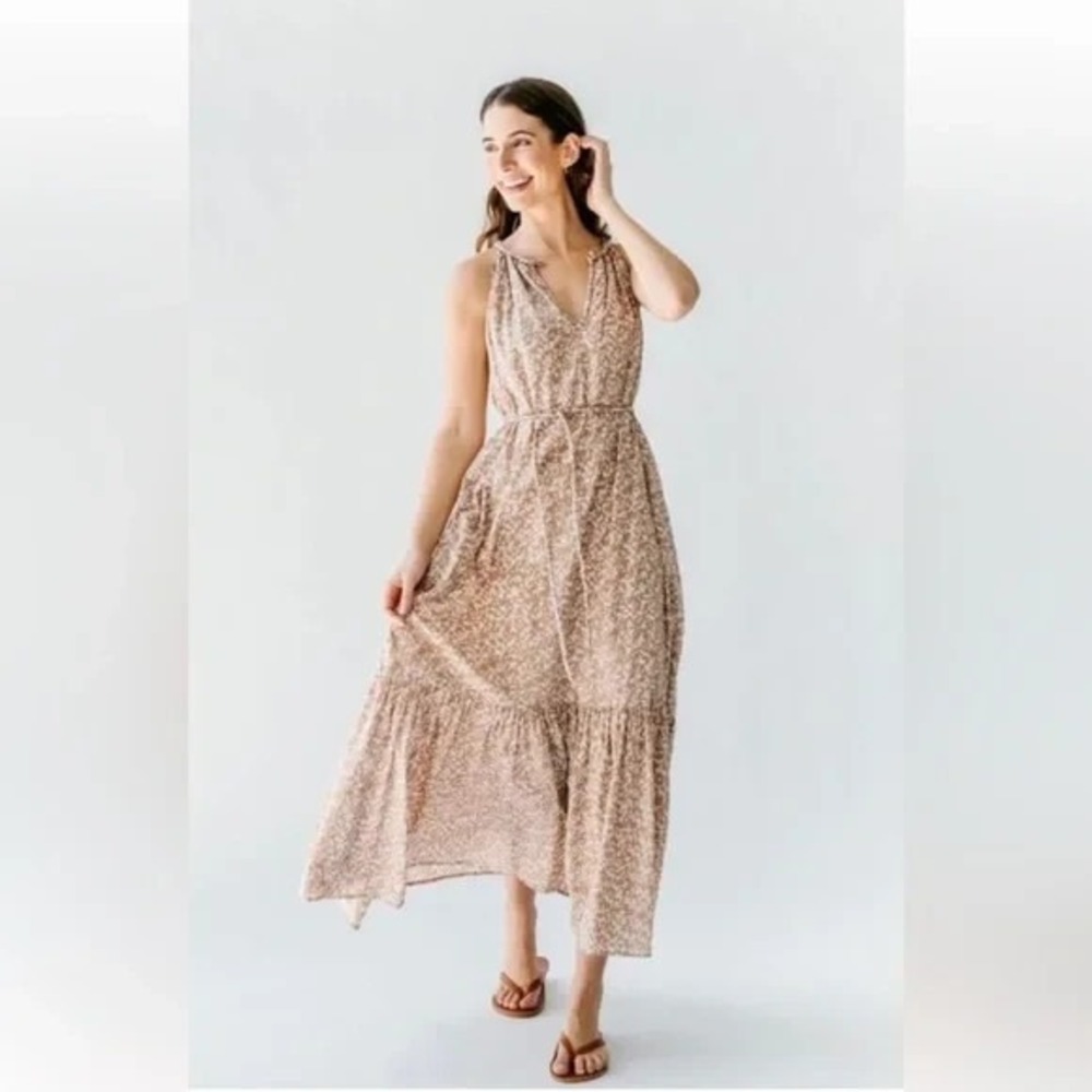 Mirth Corsica Maxi Dress Womens M Desert Sand Coral Handmade Floral Boho Peasant